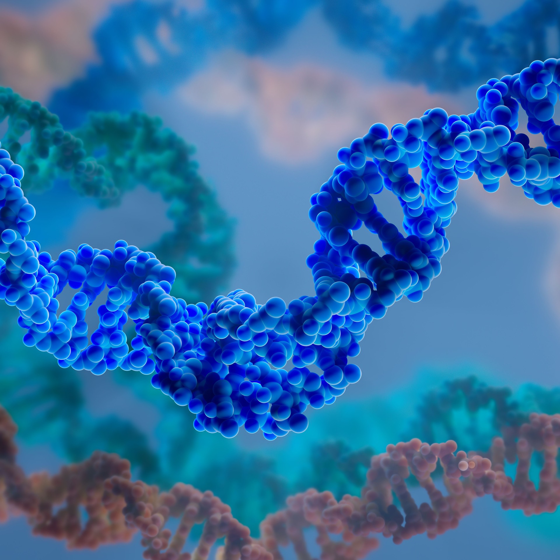 Vibrant 3D DNA Helix Structure on a Blurred Background Vibrant 3D DNA Helix Structure on a Blurred Background